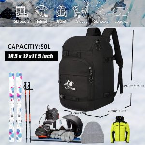 KEOFID 50L Ski Boot Bag Backpack, Waterproof Ski Bag, Travel Backpack for Ski Helmet, Snowboard - 5