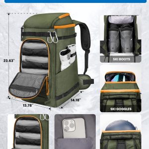 OutdoorMaster Ski Boot Bag, 65L Snowboard Boots Travel Backpack for Helmet, Ski Shoes, Goggles, Gloves and Accessories, Waterproof Exterior & Bottom - 3