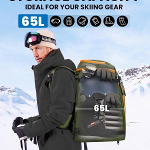 OutdoorMaster Ski Boot Bag, 65L Snowboard Boots Travel Backpack for Helmet, Ski Shoes, Goggles, Gloves and Accessories, Waterproof Exterior & Bottom - 4