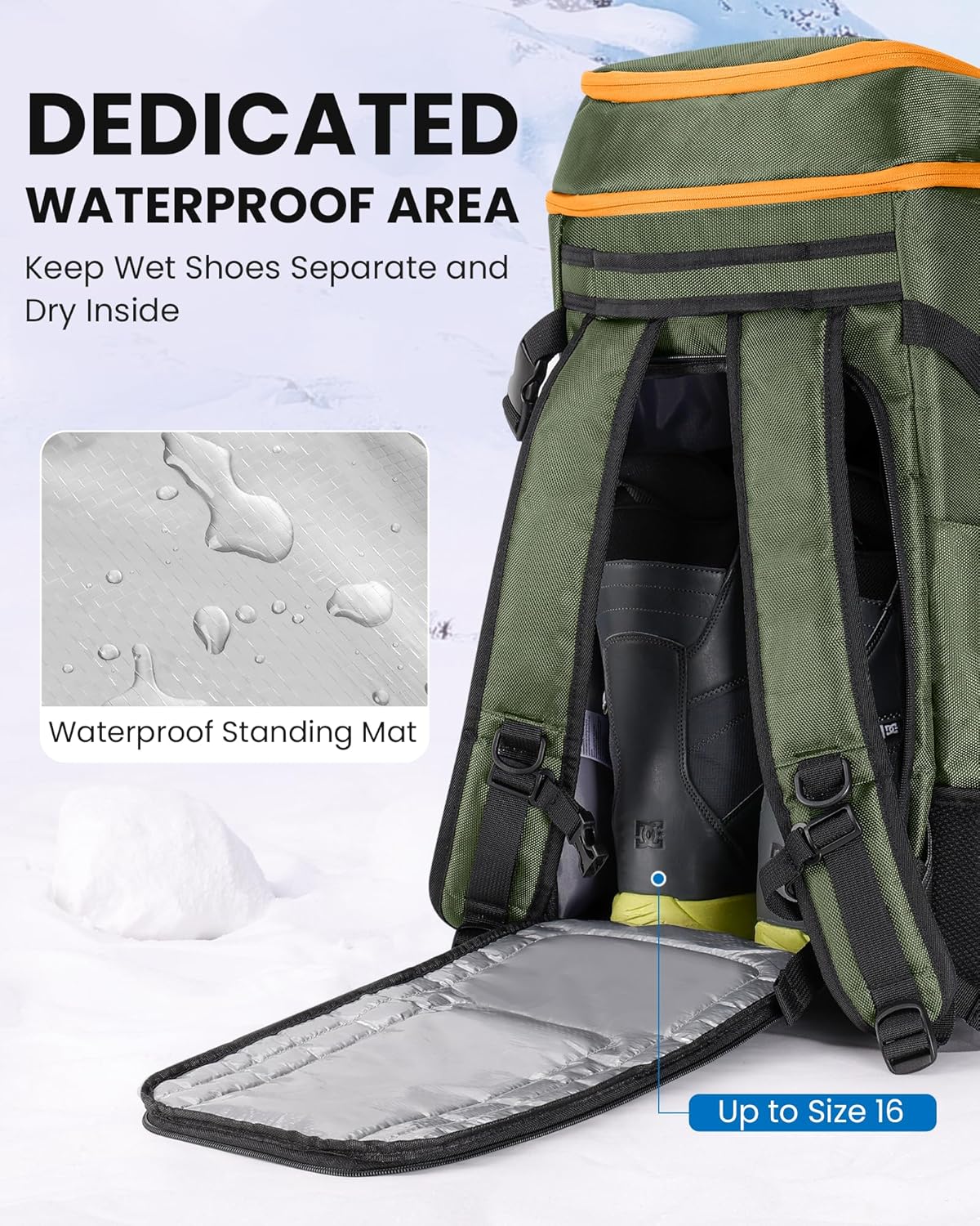 OutdoorMaster Ski Boot Bag, 65L Snowboard Boots Travel Backpack for Helmet, Ski Shoes, Goggles, Gloves and Accessories, Waterproof Exterior & Bottom - 5