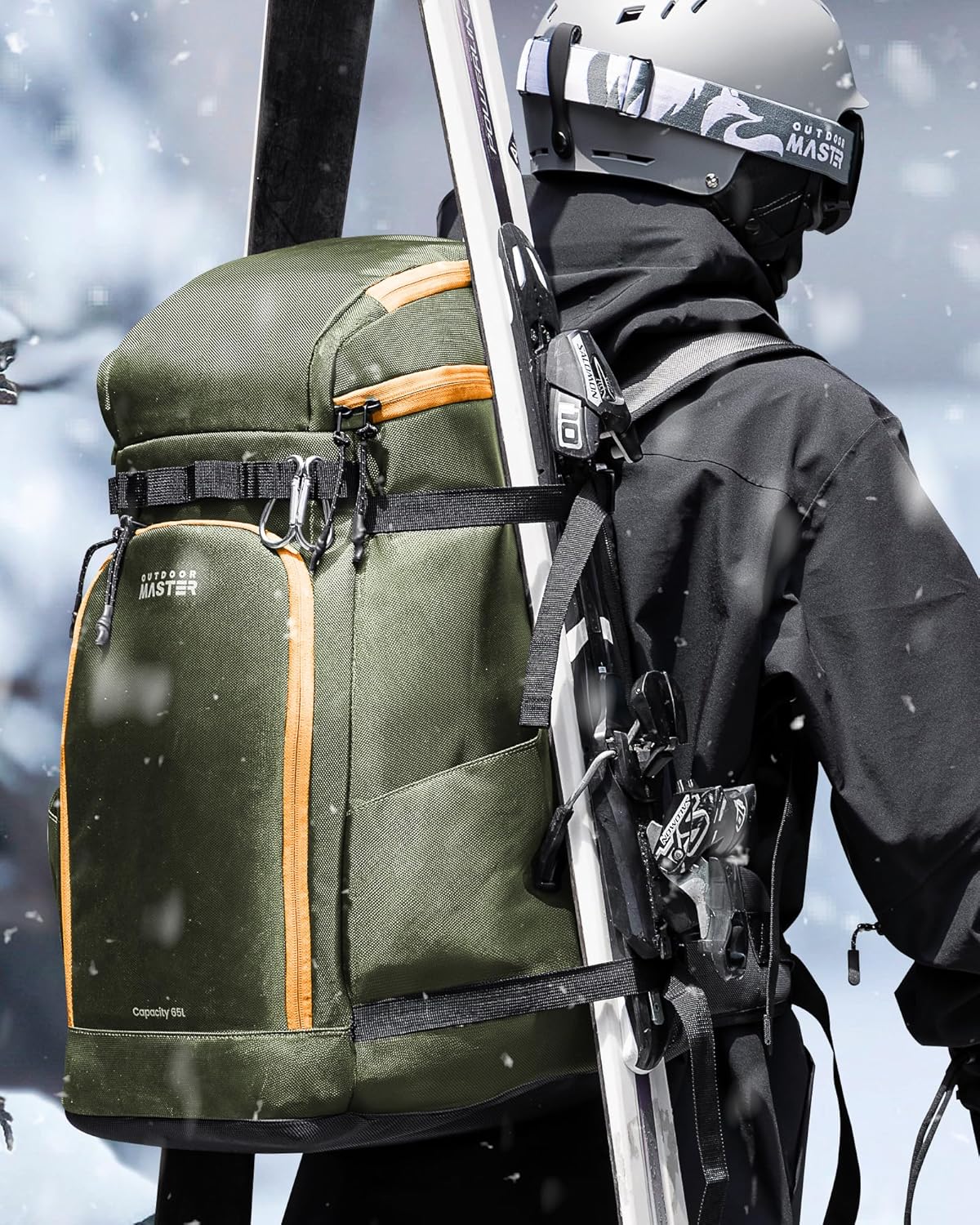 OutdoorMaster Ski Boot Bag, 65L Snowboard Boots Travel Backpack for Helmet, Ski Shoes, Goggles, Gloves and Accessories, Waterproof Exterior & Bottom - 8