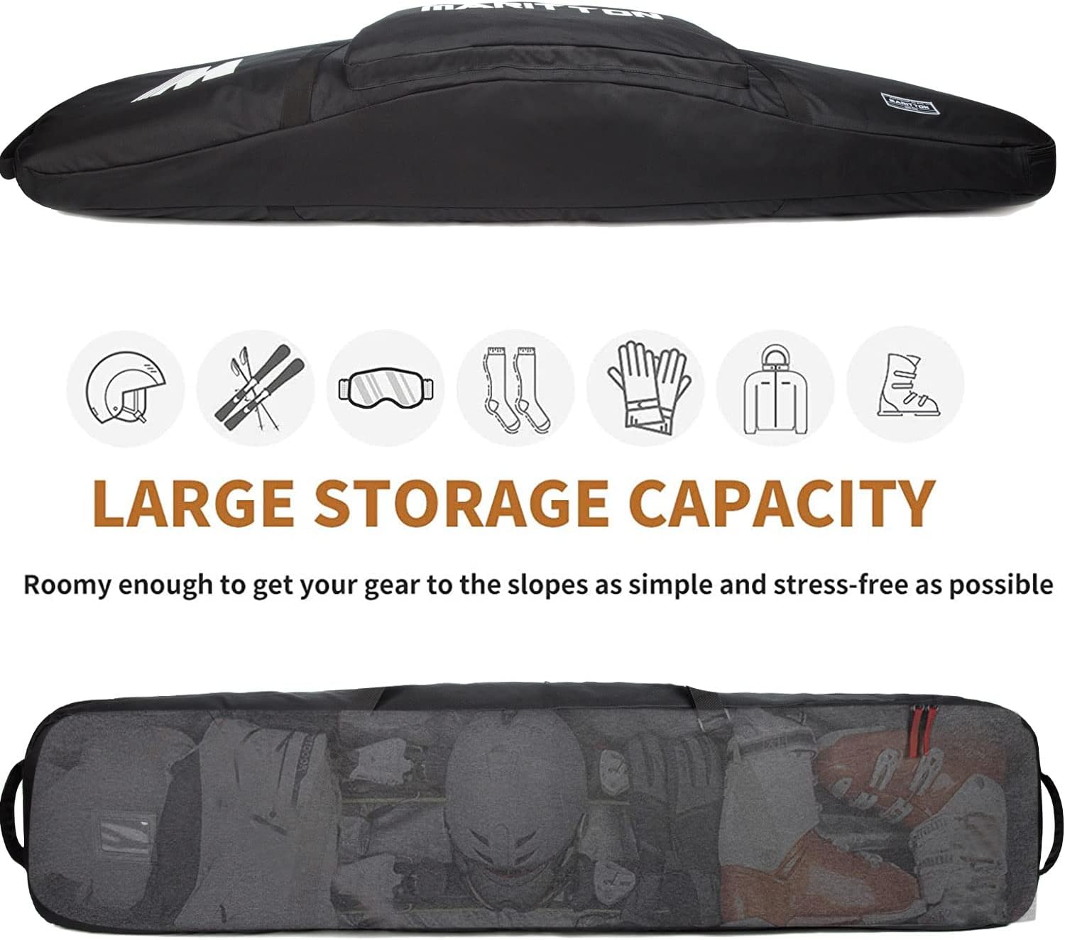 Padded Snowboard Bag- Perfect for Air Plane Travel for Snowboard, Goggles, Gloves, Ski Outdoor Camping,Available Length in 155cm 165cm. - 3