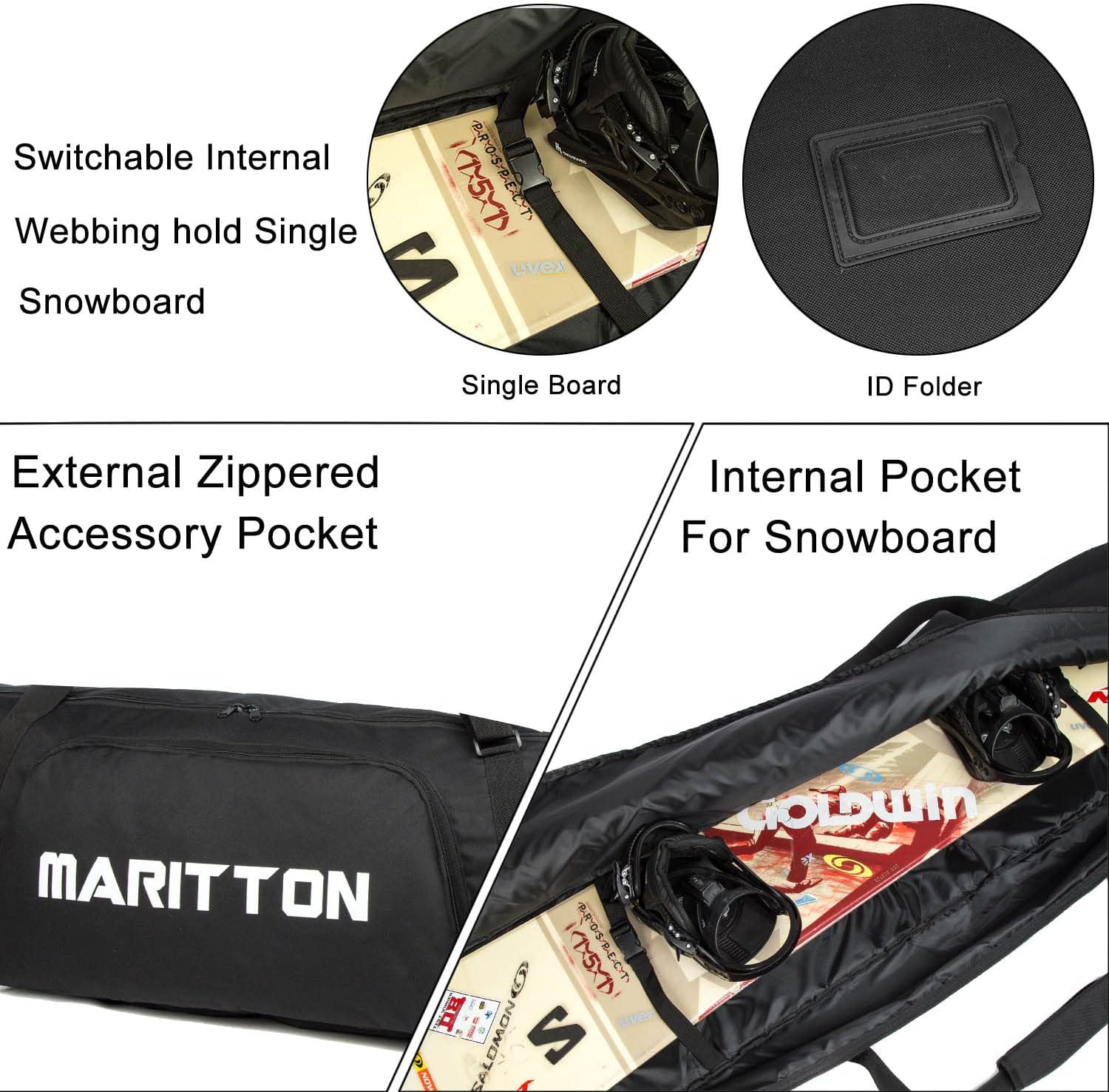 Padded Snowboard Bag- Perfect for Air Plane Travel for Snowboard, Goggles, Gloves, Ski Outdoor Camping,Available Length in 155cm 165cm. - 4