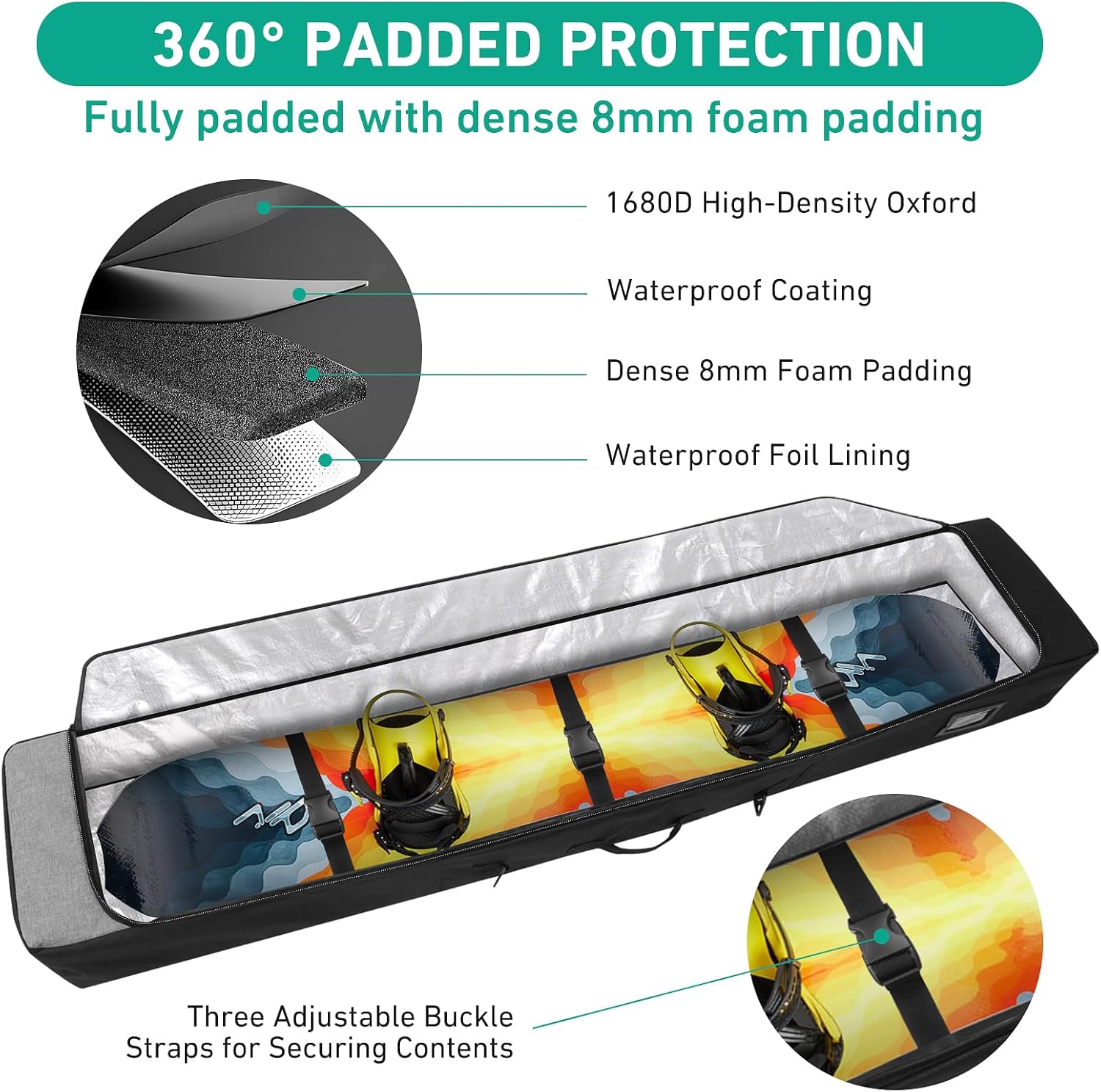 Padded Snowboard Bag Store & Transport Snowboards-Skis Up to 65 Inches, Ski Bag Waterproof Snowboard Bag for Air Travel - 2