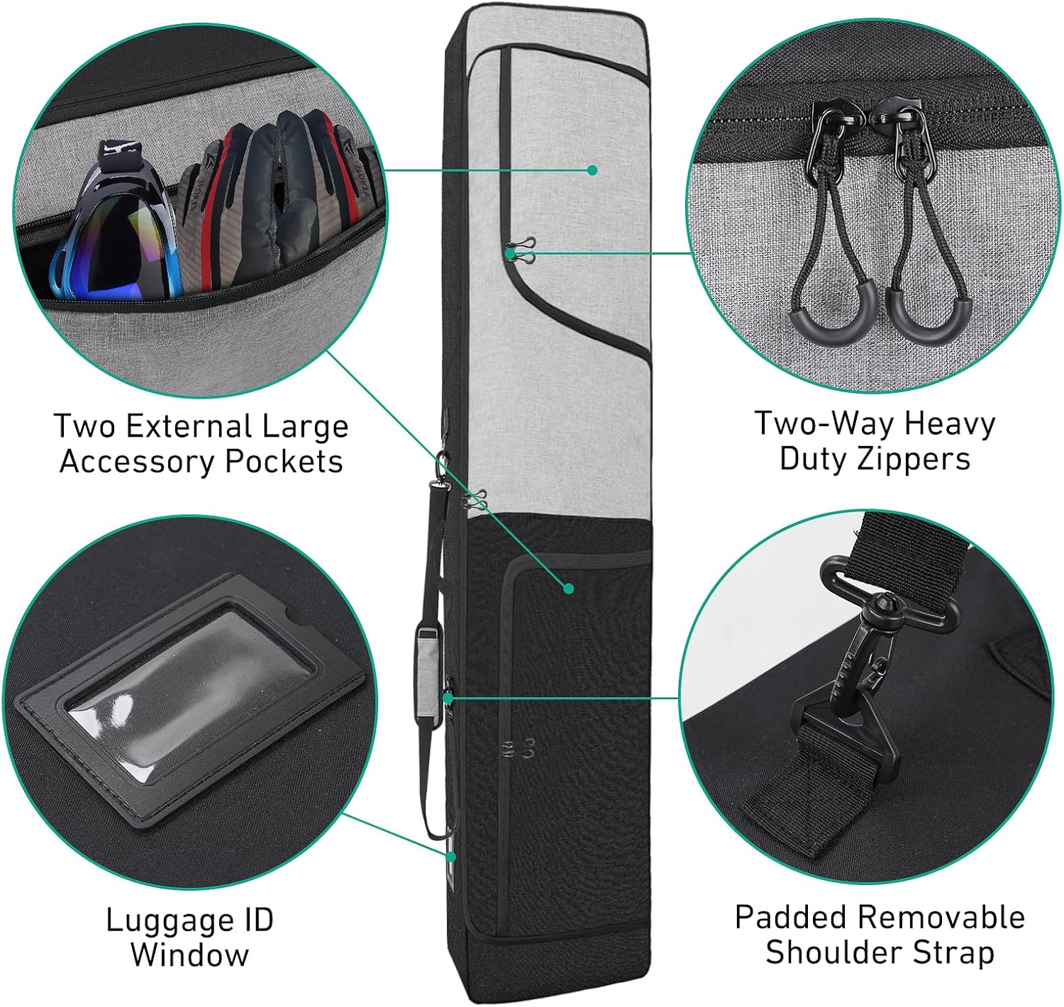 Padded Snowboard Bag Store & Transport Snowboards-Skis Up to 65 Inches, Ski Bag Waterproof Snowboard Bag for Air Travel - 3