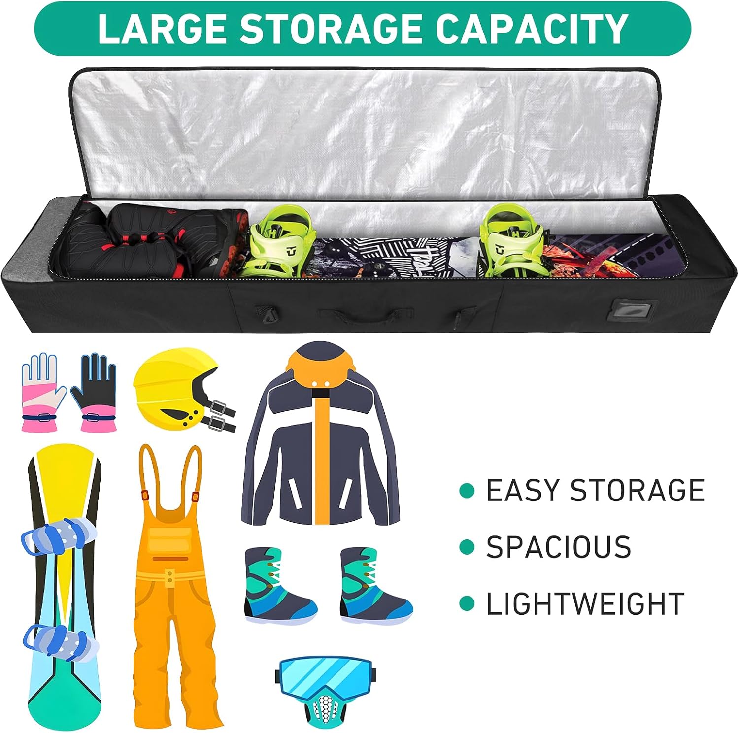 Padded Snowboard Bag Store & Transport Snowboards-Skis Up to 65 Inches, Ski Bag Waterproof Snowboard Bag for Air Travel - 4