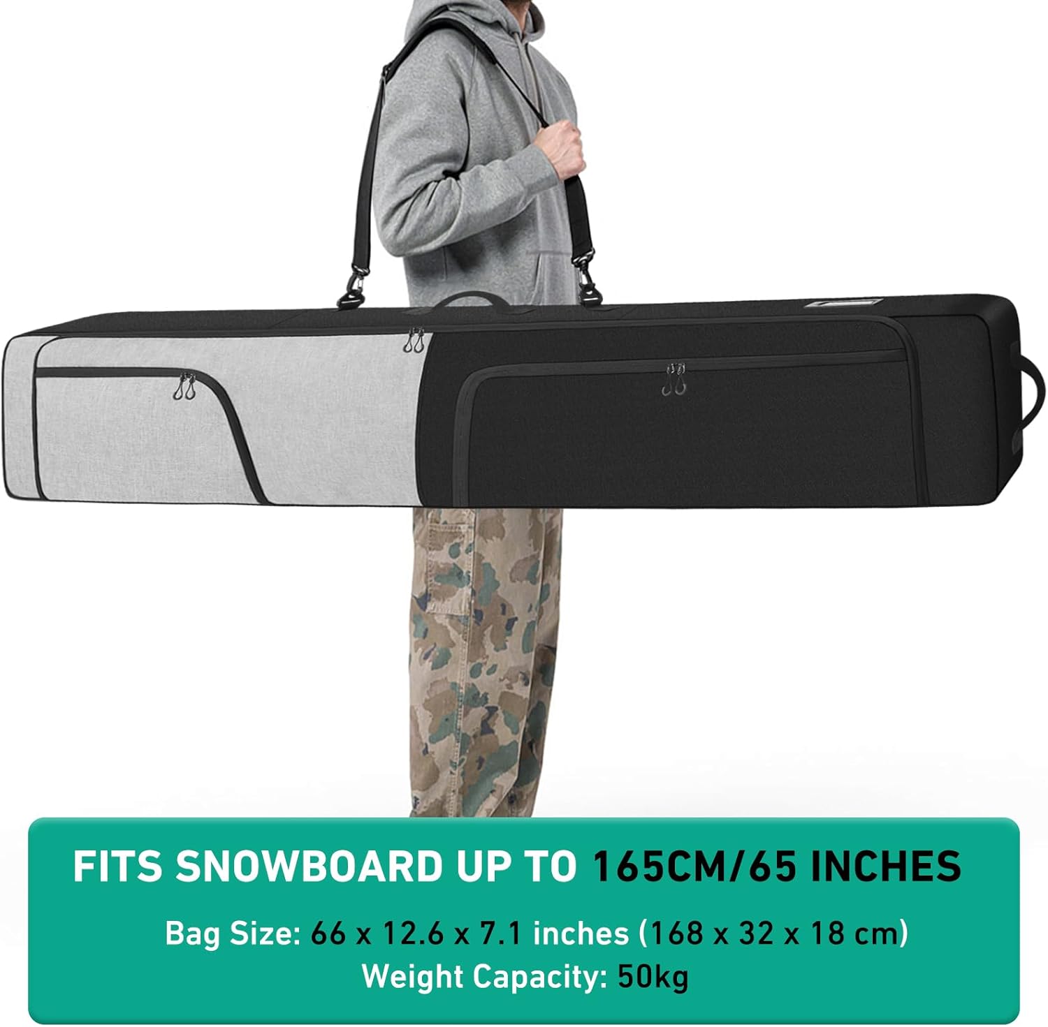 Padded Snowboard Bag Store & Transport Snowboards-Skis Up to 65 Inches, Ski Bag Waterproof Snowboard Bag for Air Travel - 7