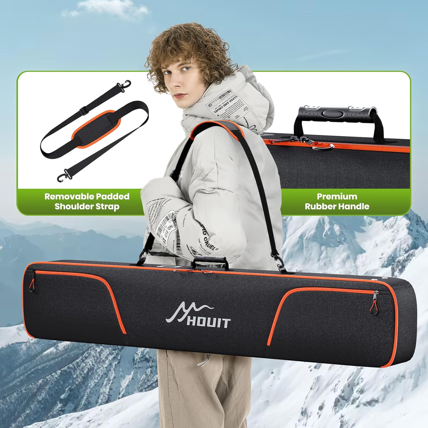 Padded Snowboard Bag, Waterproof Snowboard Travel Bags for Air Travel Flying - 1680D Reinforced, with Mesh Pocket, Ski Pole Pocket - 7