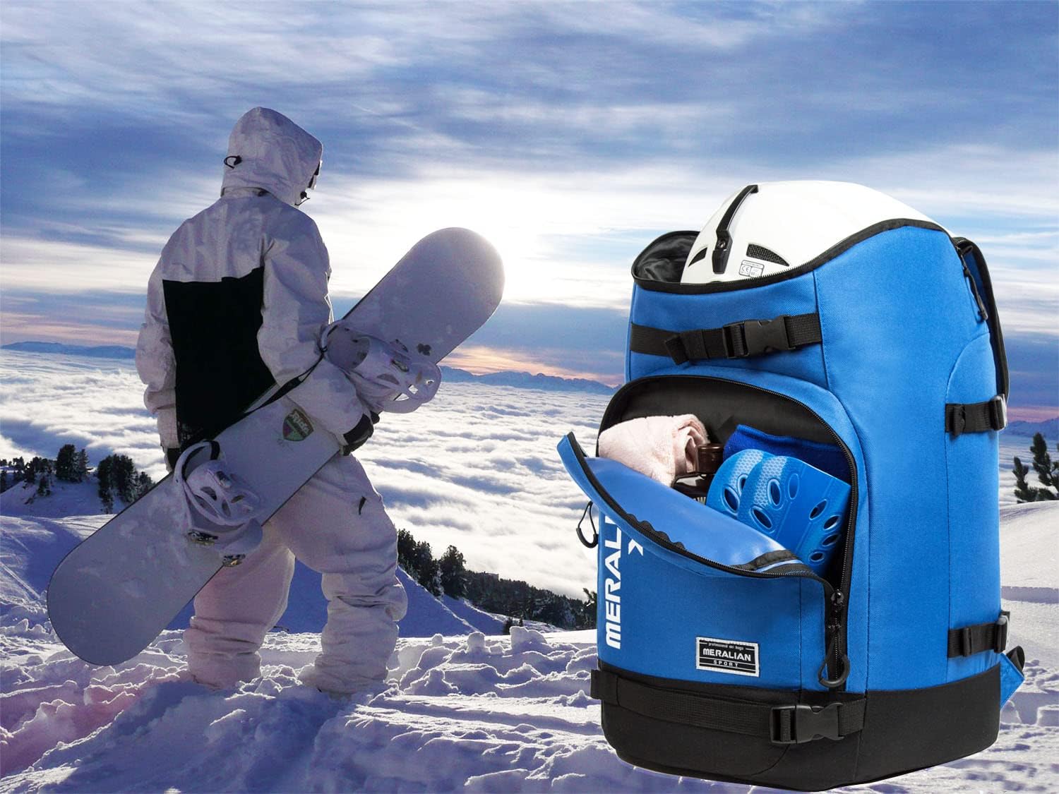 Ski Boot Bag - 50L Ski Boot Travel Backpack Waterproof Snowboard Boot Backpack for Travel Stores Gear Including Helmet, Goggles and Outerwear. - 2