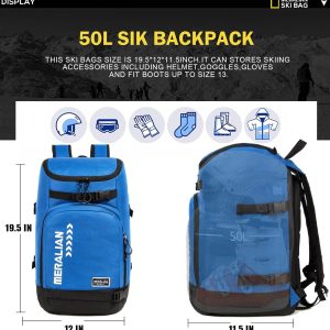 Ski Boot Bag - 50L Ski Boot Travel Backpack Waterproof Snowboard Boot Backpack for Travel Stores Gear Including Helmet, Goggles and Outerwear. - 4