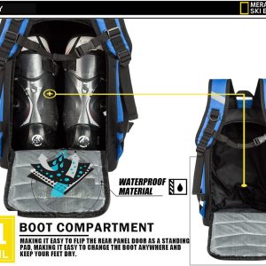 Ski Boot Bag - 50L Ski Boot Travel Backpack Waterproof Snowboard Boot Backpack for Travel Stores Gear Including Helmet, Goggles and Outerwear. - 6