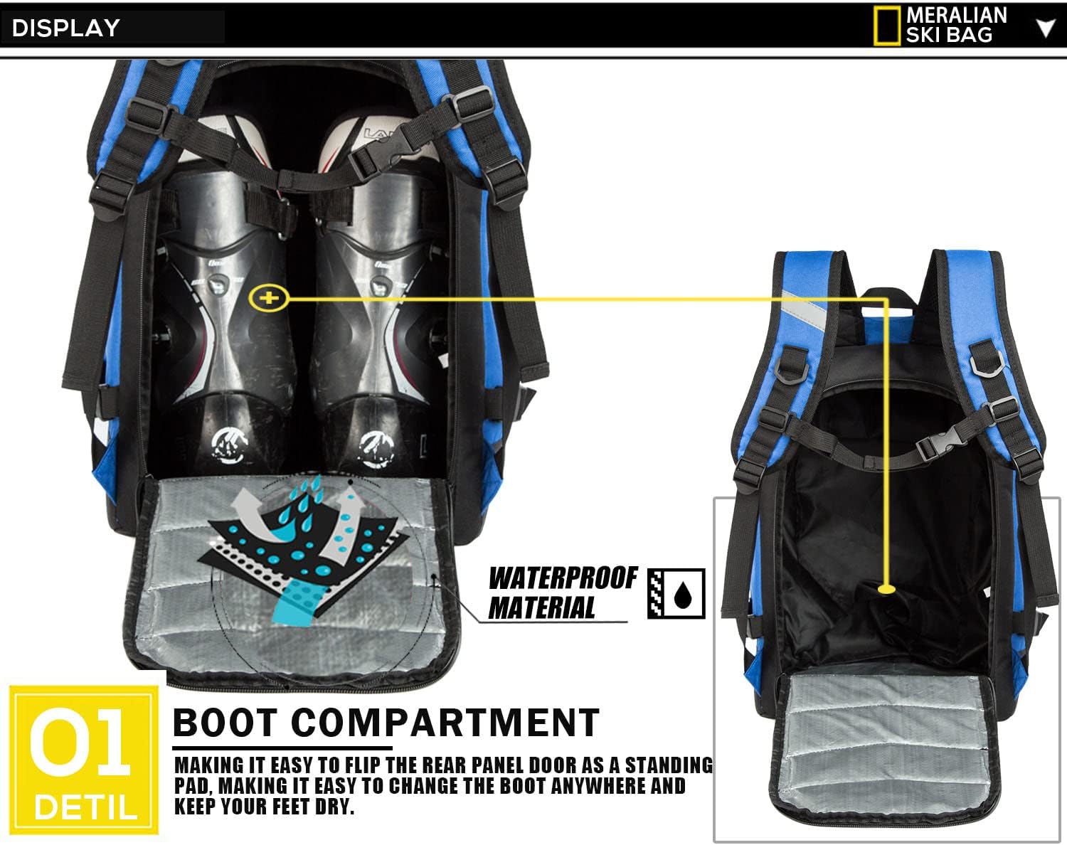 Ski Boot Bag - 50L Ski Boot Travel Backpack Waterproof Snowboard Boot Backpack for Travel Stores Gear Including Helmet, Goggles and Outerwear. - 6