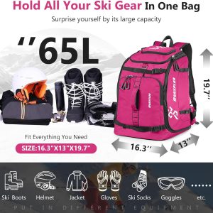 Ski Boot Bag - 65L Padded, Waterproof Ski Travel Backpack for Gear & Accessories - 2