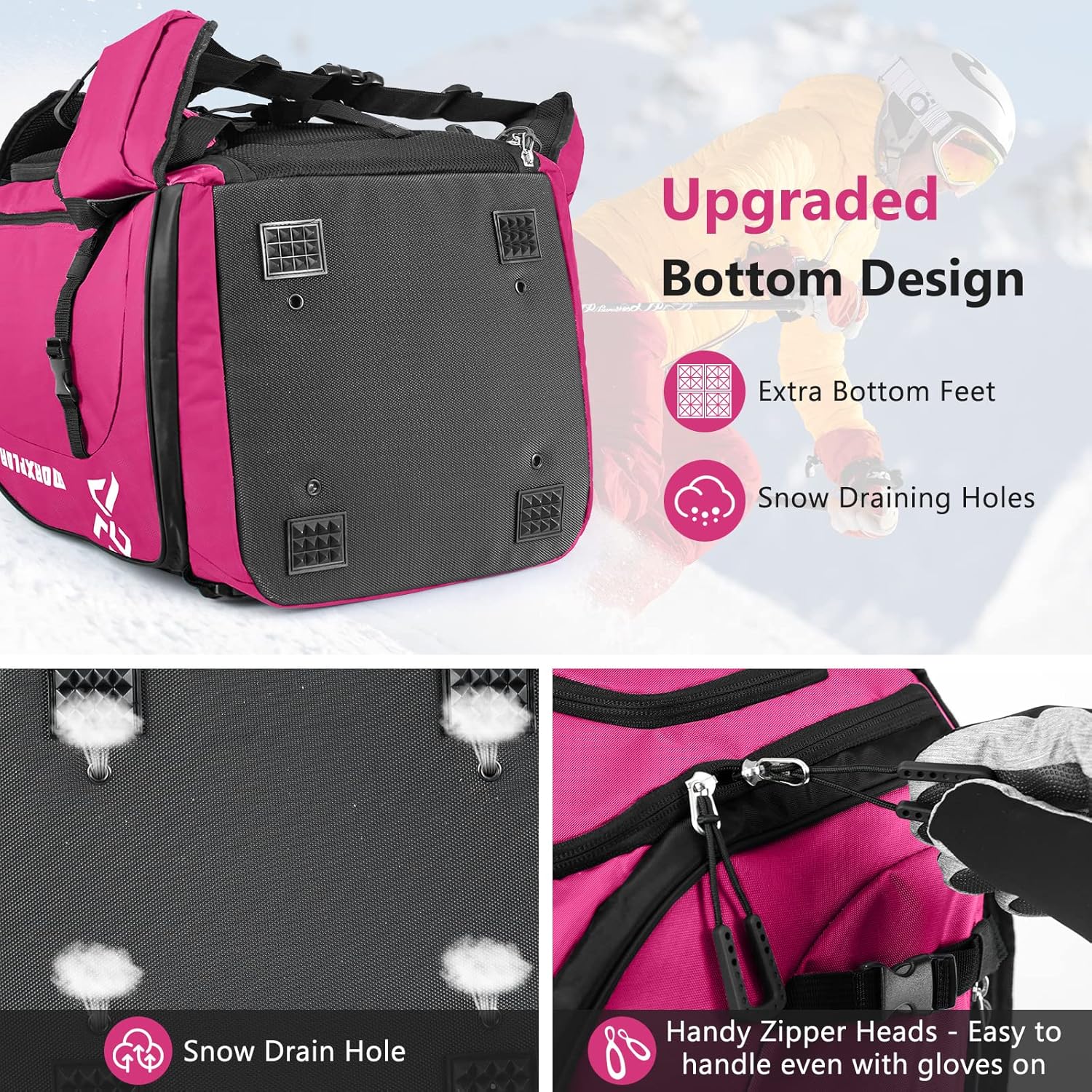 Ski Boot Bag - 65L Padded, Waterproof Ski Travel Backpack for Gear & Accessories - 3