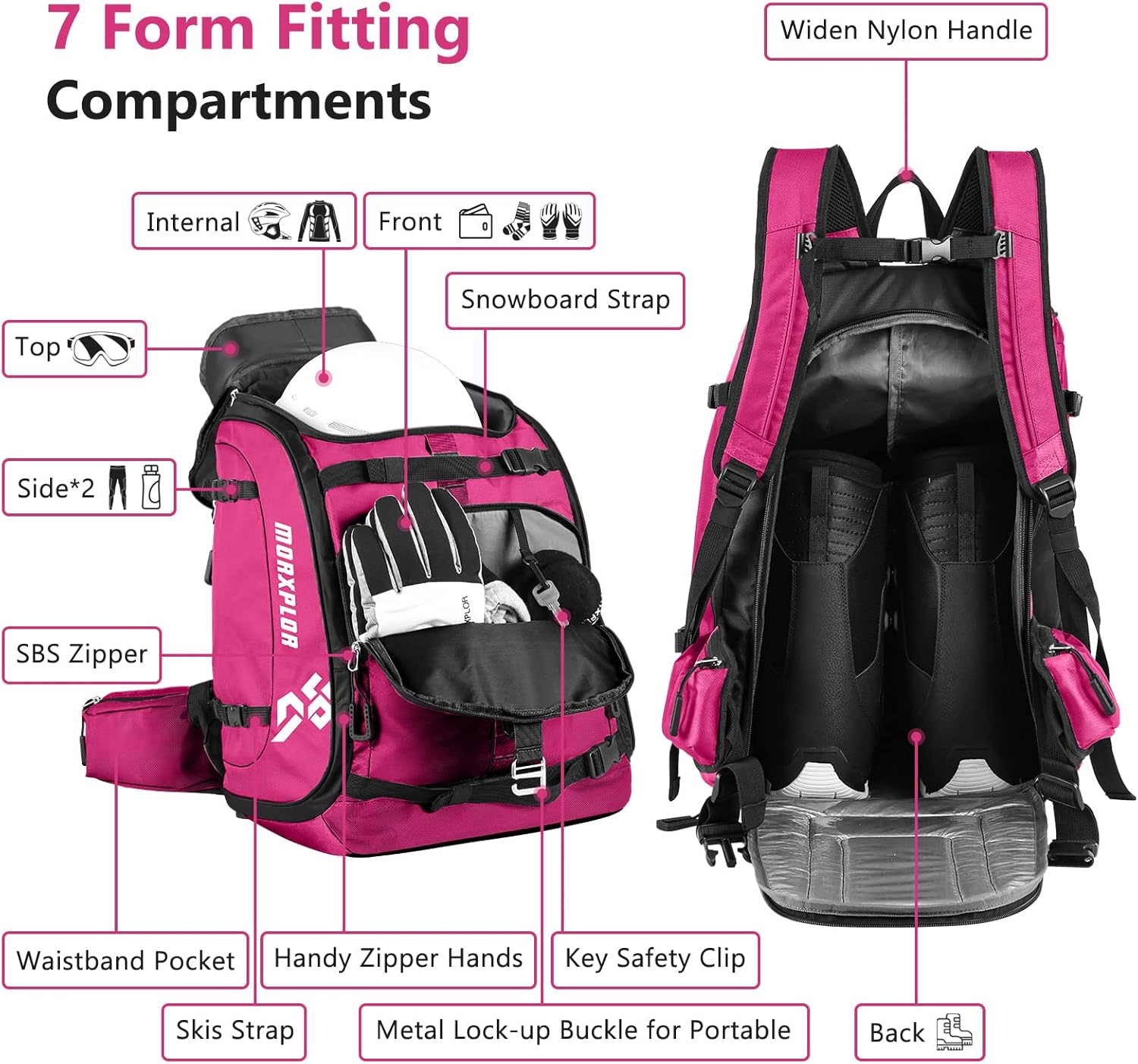 Ski Boot Bag - 65L Padded, Waterproof Ski Travel Backpack for Gear & Accessories - 6