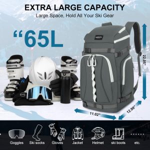 Ski Boot Bag, 65L Waterproof Ski Bag & Snowboard Boot Bag, Travel Backpack for Skis Snowboard Helmet Goggles & Accessories - 2