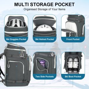 Ski Boot Bag, 65L Waterproof Ski Bag & Snowboard Boot Bag, Travel Backpack for Skis Snowboard Helmet Goggles & Accessories - 3