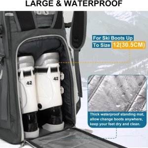 Ski Boot Bag, 65L Waterproof Ski Bag & Snowboard Boot Bag, Travel Backpack for Skis Snowboard Helmet Goggles & Accessories - 5