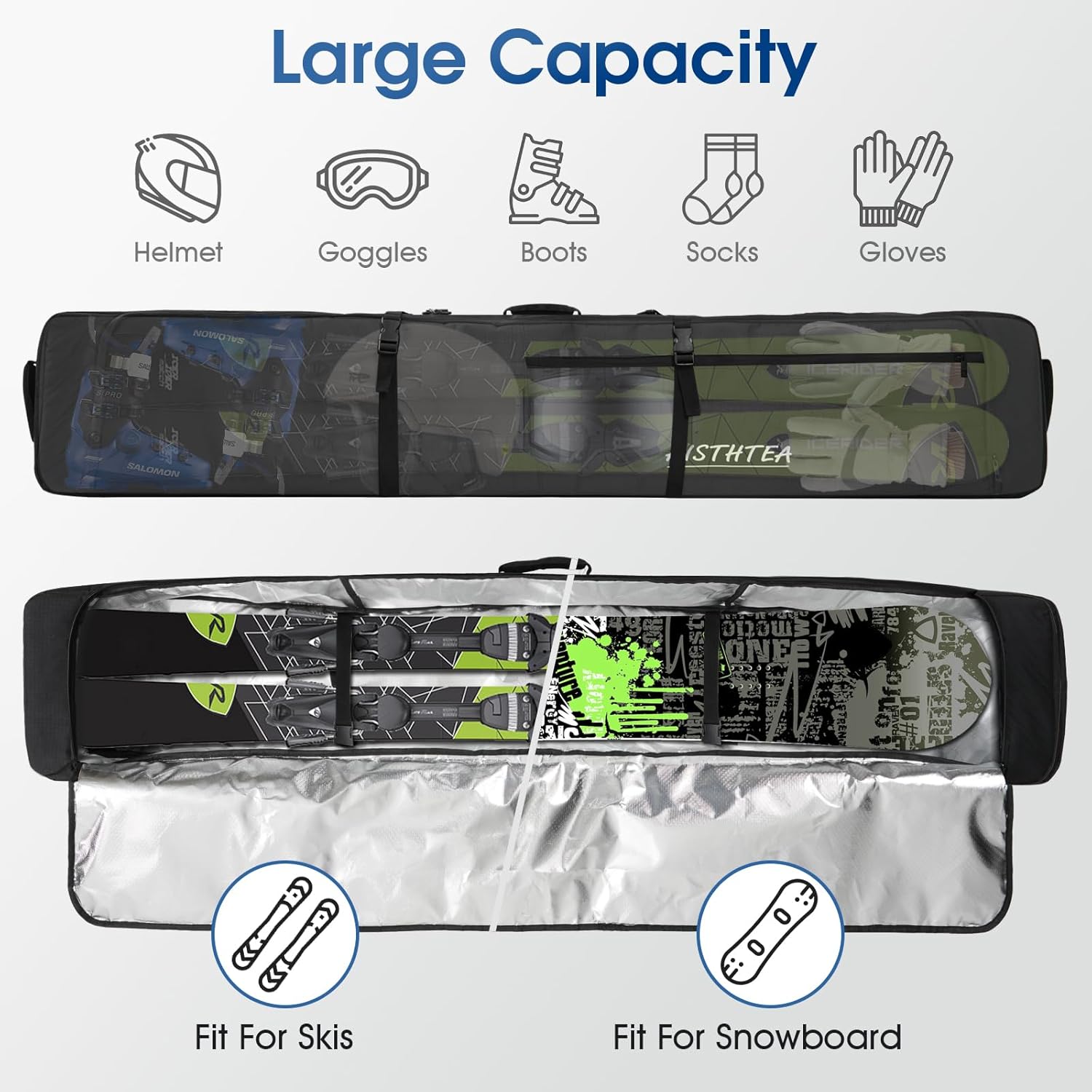 Snowboard Bag for Air Travel, 100% Waterproof Padded Snowboard Ski Bag Fit Board, Boots, Clothes, Helmet and Gear (164cm) - 3