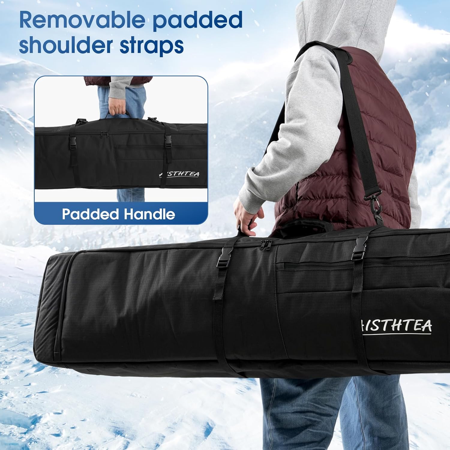 Snowboard Bag for Air Travel, 100% Waterproof Padded Snowboard Ski Bag Fit Board, Boots, Clothes, Helmet and Gear (164cm) - 6