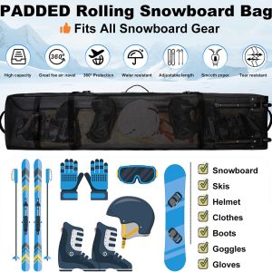 Snowboard Bag with Wheels, Padded Roller Snowboard Bag for Single Snowboard and Snowboard Boots,Available Length in 160cm and 170cm. - 2