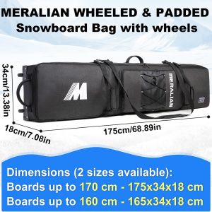 Snowboard Bag with Wheels, Padded Roller Snowboard Bag for Single Snowboard and Snowboard Boots,Available Length in 160cm and 170cm. - 3