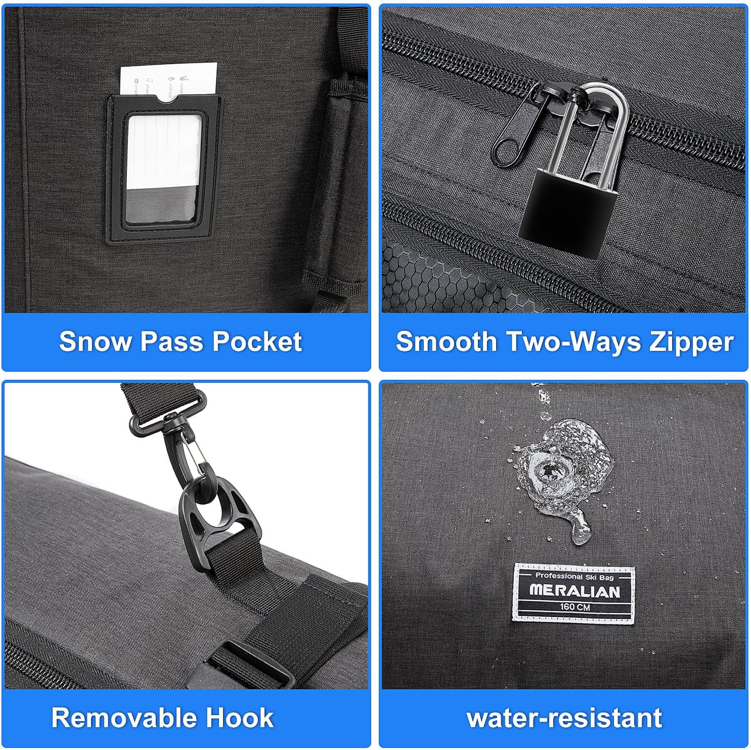Snowboard Bag with Wheels, Padded Roller Snowboard Bag for Single Snowboard and Snowboard Boots,Available Length in 160cm and 170cm. - 5