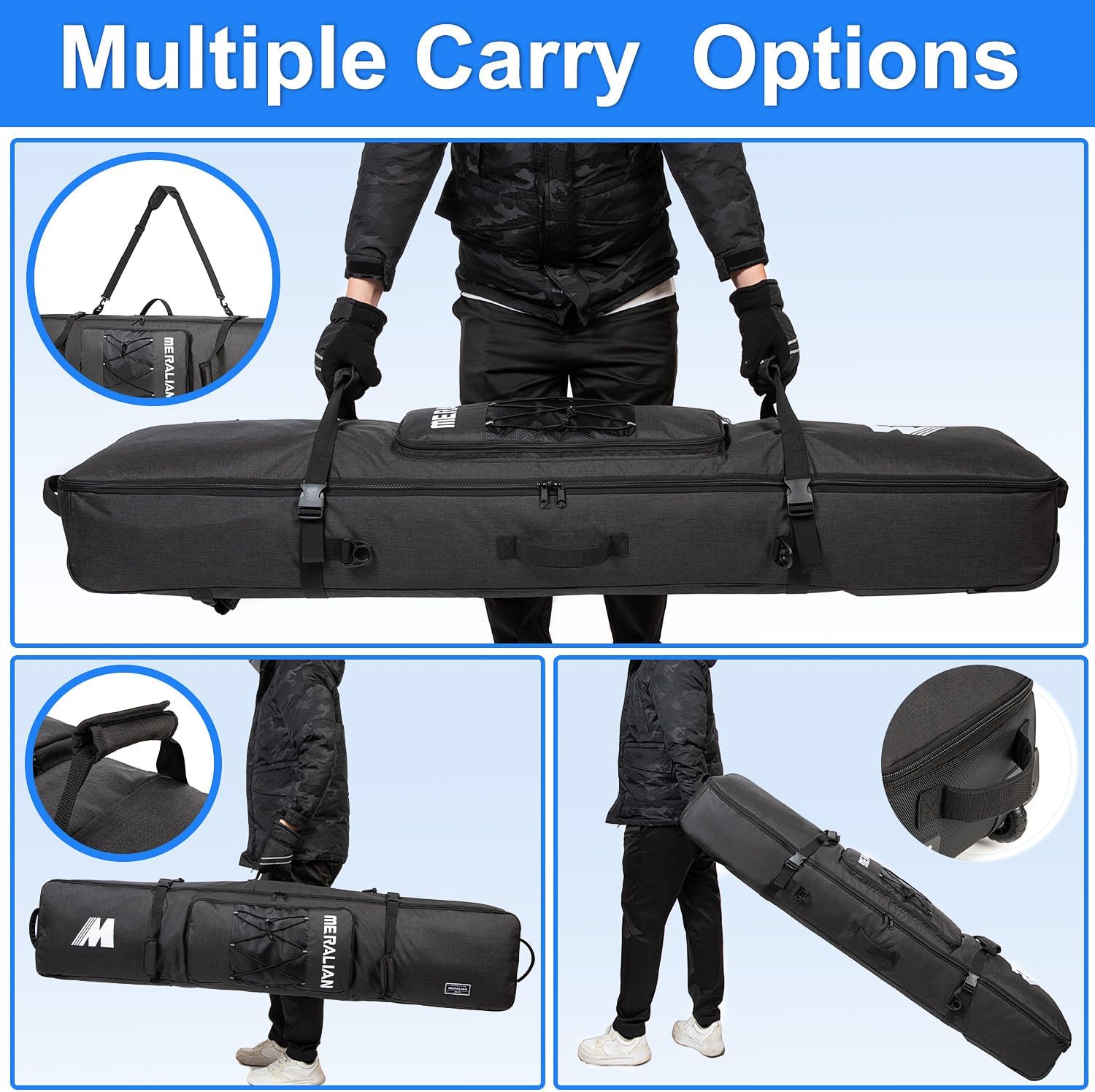Snowboard Bag with Wheels, Padded Roller Snowboard Bag for Single Snowboard and Snowboard Boots,Available Length in 160cm and 170cm. - 6