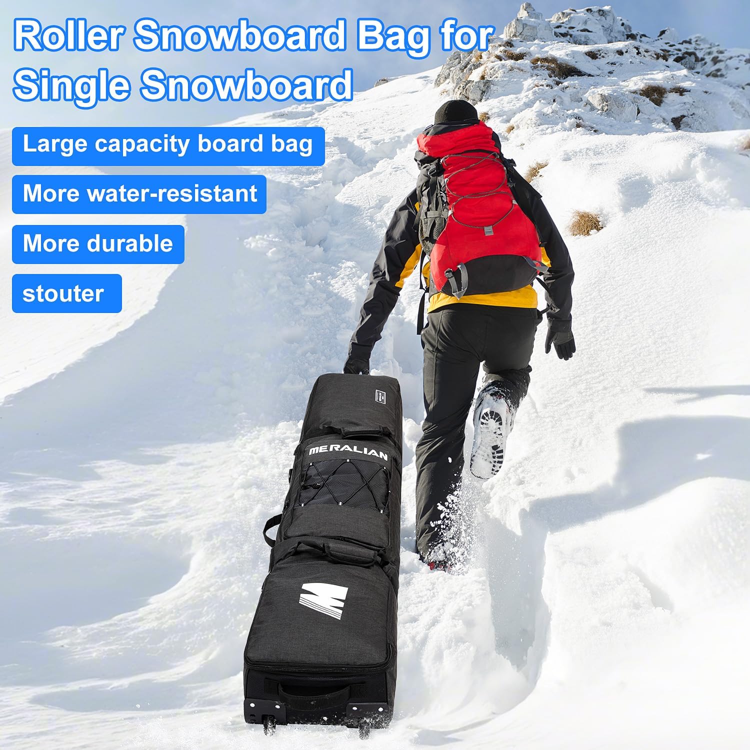 Snowboard Bag with Wheels, Padded Roller Snowboard Bag for Single Snowboard and Snowboard Boots,Available Length in 160cm and 170cm. - 7