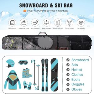 Snowboard & Ski Bag for Air Travel, Waterproof Full Padded Snowboard Bag Fit Board, Boots, Clothes, Helmet and Gear, Adjustable Length Ski Bag(157CM-181CM) - 2