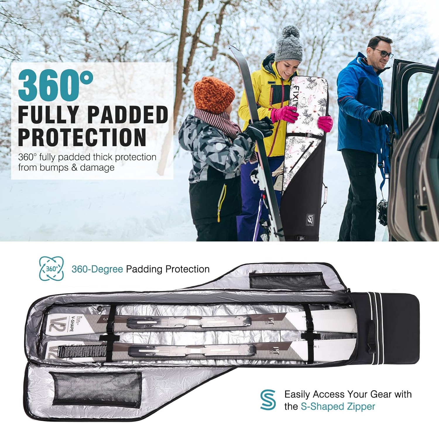 Snowboard & Ski Bag for Air Travel, Waterproof Full Padded Snowboard Bag Fit Board, Boots, Clothes, Helmet and Gear, Adjustable Length Ski Bag(157CM-181CM) - 5