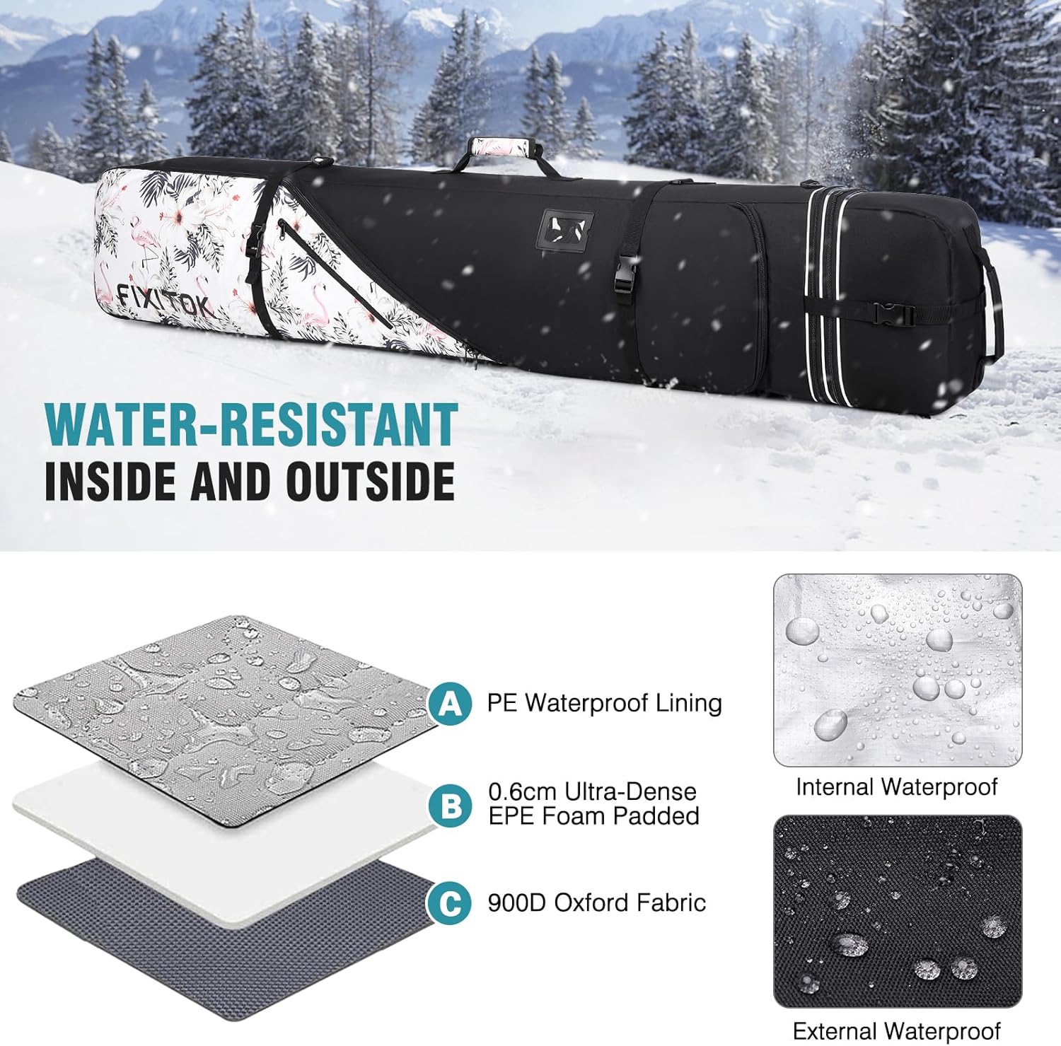 Snowboard & Ski Bag for Air Travel, Waterproof Full Padded Snowboard Bag Fit Board, Boots, Clothes, Helmet and Gear, Adjustable Length Ski Bag(157CM-181CM) - 6