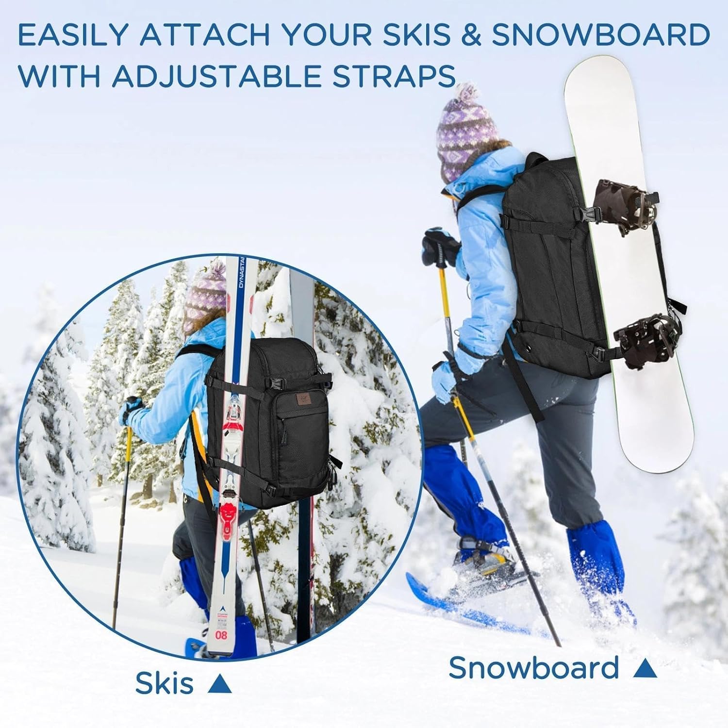 WOLT Ski Boot Bag Backpack - 50L Snowboard Boot Bag for Air Travel for Snow Boots, Ski Helmet, Gloves, Goggles, Skiing Gear - 7