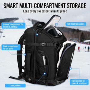 YOREPEK 65L Ski Boot Bag, Waterproof Ski Snowboard Backpack with Clamshell Opening, Separate Compartments for Boots, Helmet, Goggles, Jacket, Pants, Accessories for Adults, Mini Pockets for AirTag - 4