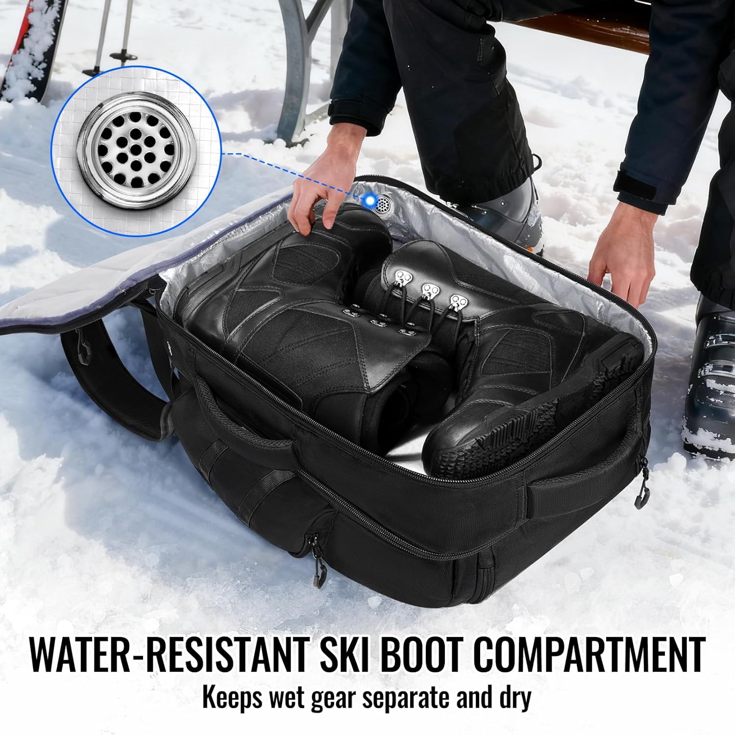 YOREPEK 65L Ski Boot Bag, Waterproof Ski Snowboard Backpack with Clamshell Opening, Separate Compartments for Boots, Helmet, Goggles, Jacket, Pants, Accessories for Adults, Mini Pockets for AirTag - 8