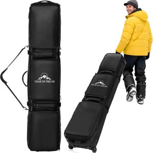 Rolling Ski Bag for Air Travel, Snowboard Bag with Wheels, 900D Extendable 155-185CM Wheeled Ski Bag All-Round Padded Protection, for Snowboard, Double Skis, Boots, Helmet - 1