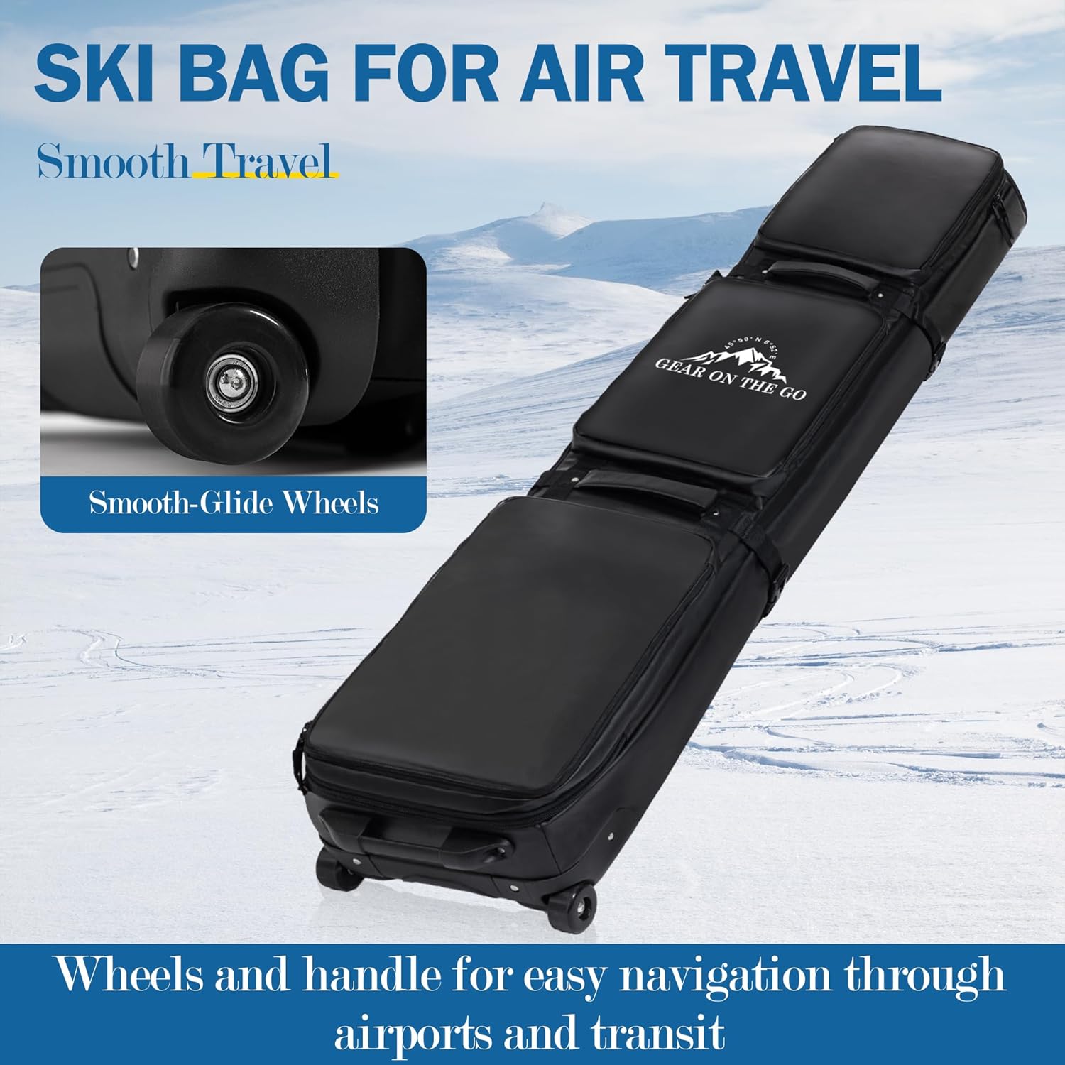 Rolling Ski Bag for Air Travel, Snowboard Bag with Wheels, 900D Extendable 155-185CM Wheeled Ski Bag All-Round Padded Protection, for Snowboard, Double Skis, Boots, Helmet - Image 8