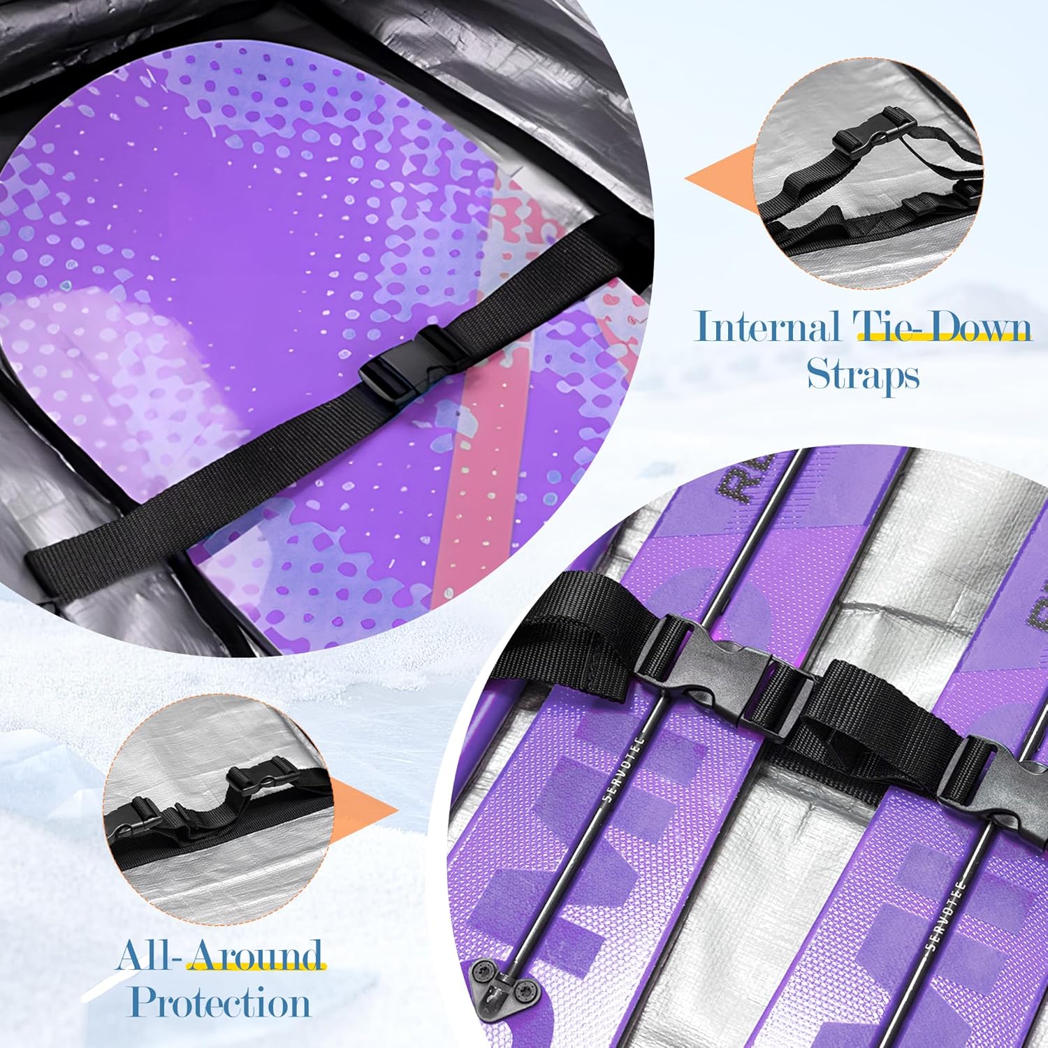 Rolling Ski Bag for Air Travel, Snowboard Bag with Wheels, 900D Extendable 155-185CM Wheeled Ski Bag All-Round Padded Protection, for Snowboard, Double Skis, Boots, Helmet - Image 6