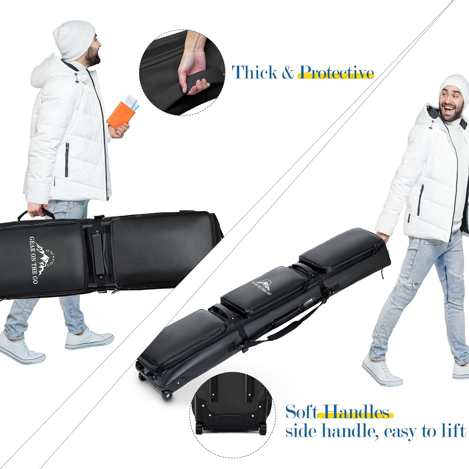 Rolling Ski Bag for Air Travel, Snowboard Bag with Wheels, 900D Extendable 155-185CM Wheeled Ski Bag All-Round Padded Protection, for Snowboard, Double Skis, Boots, Helmet - Image 2