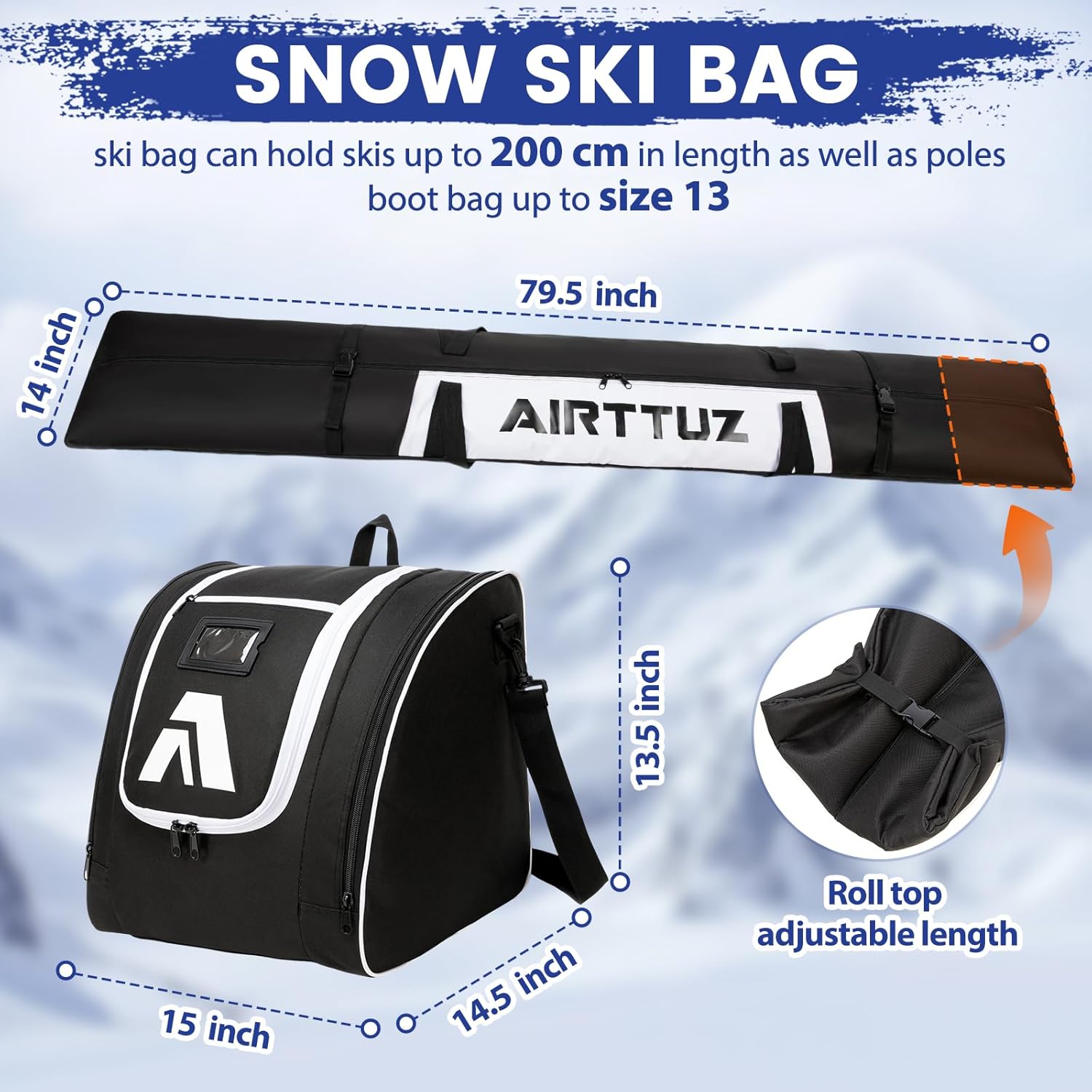 Ski Bag and Boot Bag Combo, Water-Resistant Ski Boot Travel Bag Fit Skis Up to 200 cm & Boots Size 13 With 5mm Foam Ski Gear Bag. - Image 7