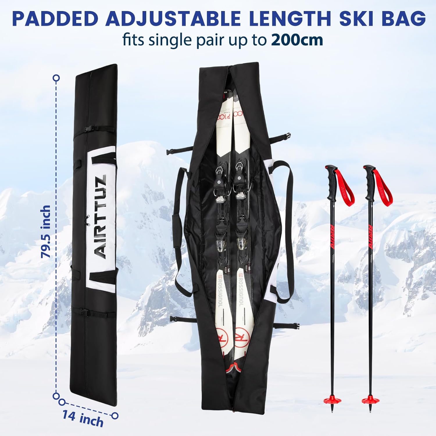 Ski Bag and Boot Bag Combo, Water-Resistant Ski Boot Travel Bag Fit Skis Up to 200 cm & Boots Size 13 With 5mm Foam Ski Gear Bag. - Image 5