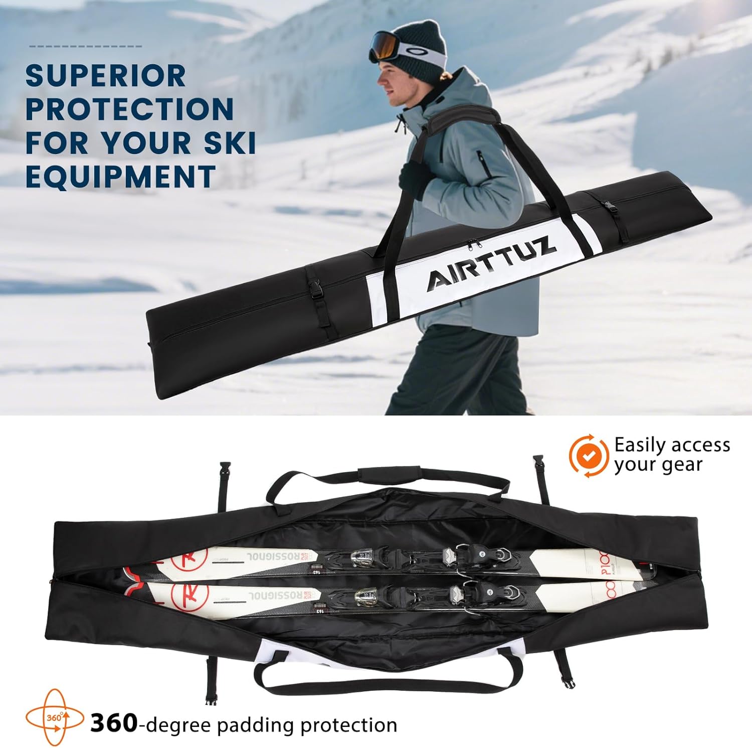 Ski Bag and Boot Bag Combo, Water-Resistant Ski Boot Travel Bag Fit Skis Up to 200 cm & Boots Size 13 With 5mm Foam Ski Gear Bag. - Image 6