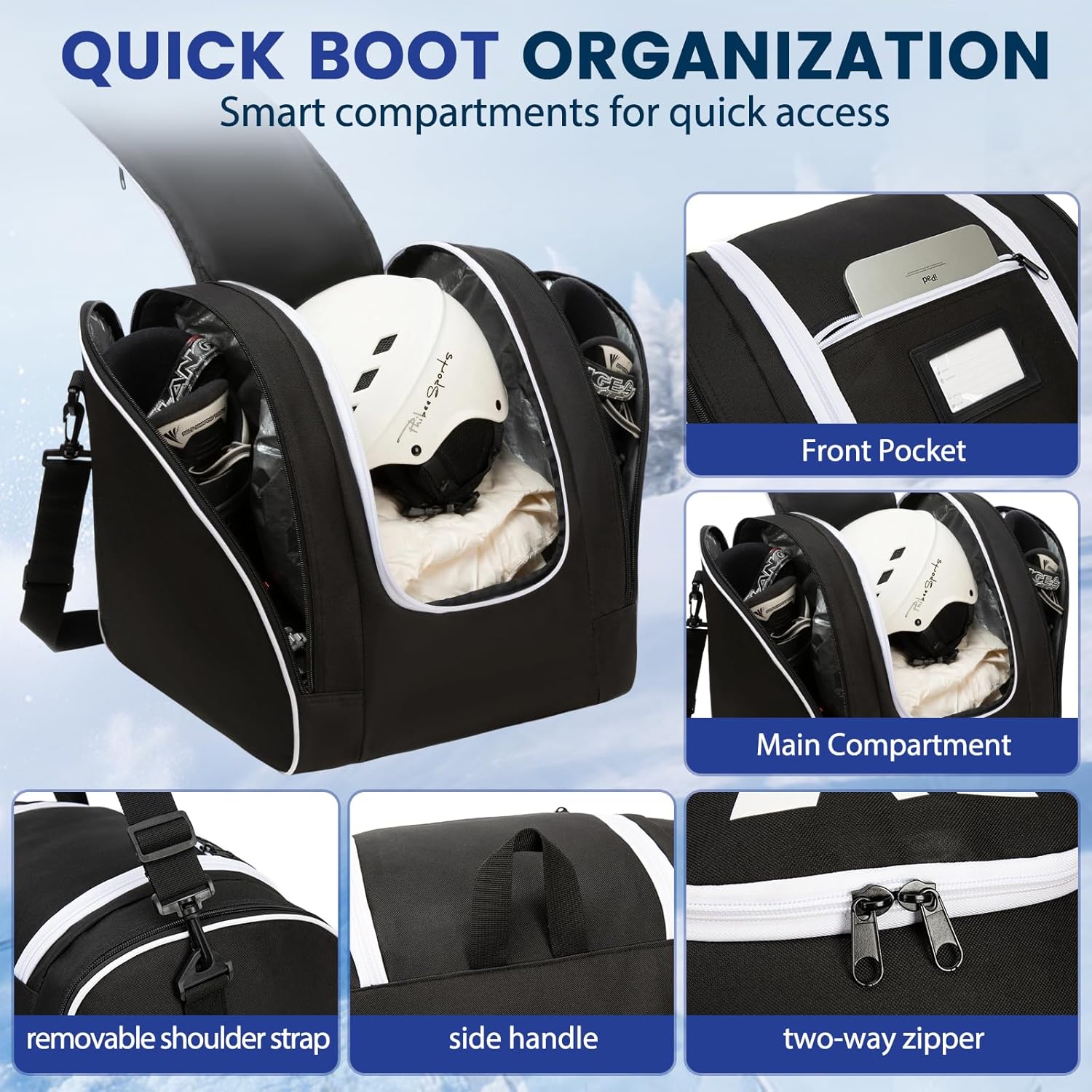 Ski Bag and Boot Bag Combo, Water-Resistant Ski Boot Travel Bag Fit Skis Up to 200 cm & Boots Size 13 With 5mm Foam Ski Gear Bag. - Image 4