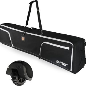 DAFISKY Ski Bags for Air Travel - Ski Bag with Wheels Fit Single Snowboard or Double Skis up to 175 or 190 cm All-Round Padded Protection for Boots, Helmet, Ski Gear