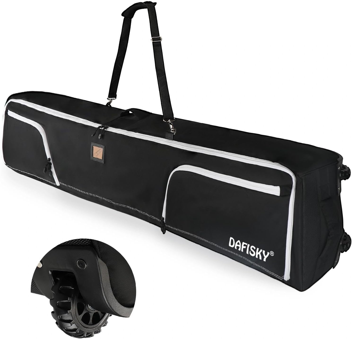 DAFISKY Ski Bags for Air Travel - Ski Bag with Wheels Fit Single Snowboard or Double Skis up to 175 or 190 cm All-Round Padded Protection for Boots, Helmet, Ski Gear