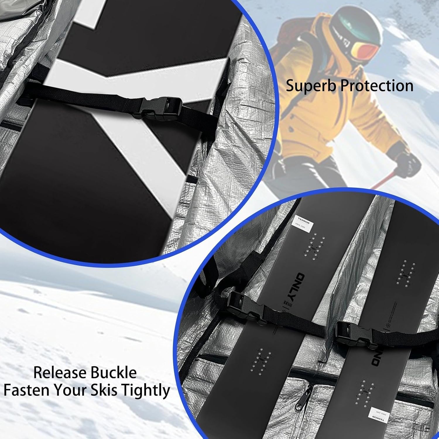 DAFISKY Ski Bags for Air Travel - Ski Bag with Wheels Fit Single Snowboard or Double Skis up to 175 or 190 cm All-Round Padded Protection for Boots, Helmet, Ski Gear - Image 4