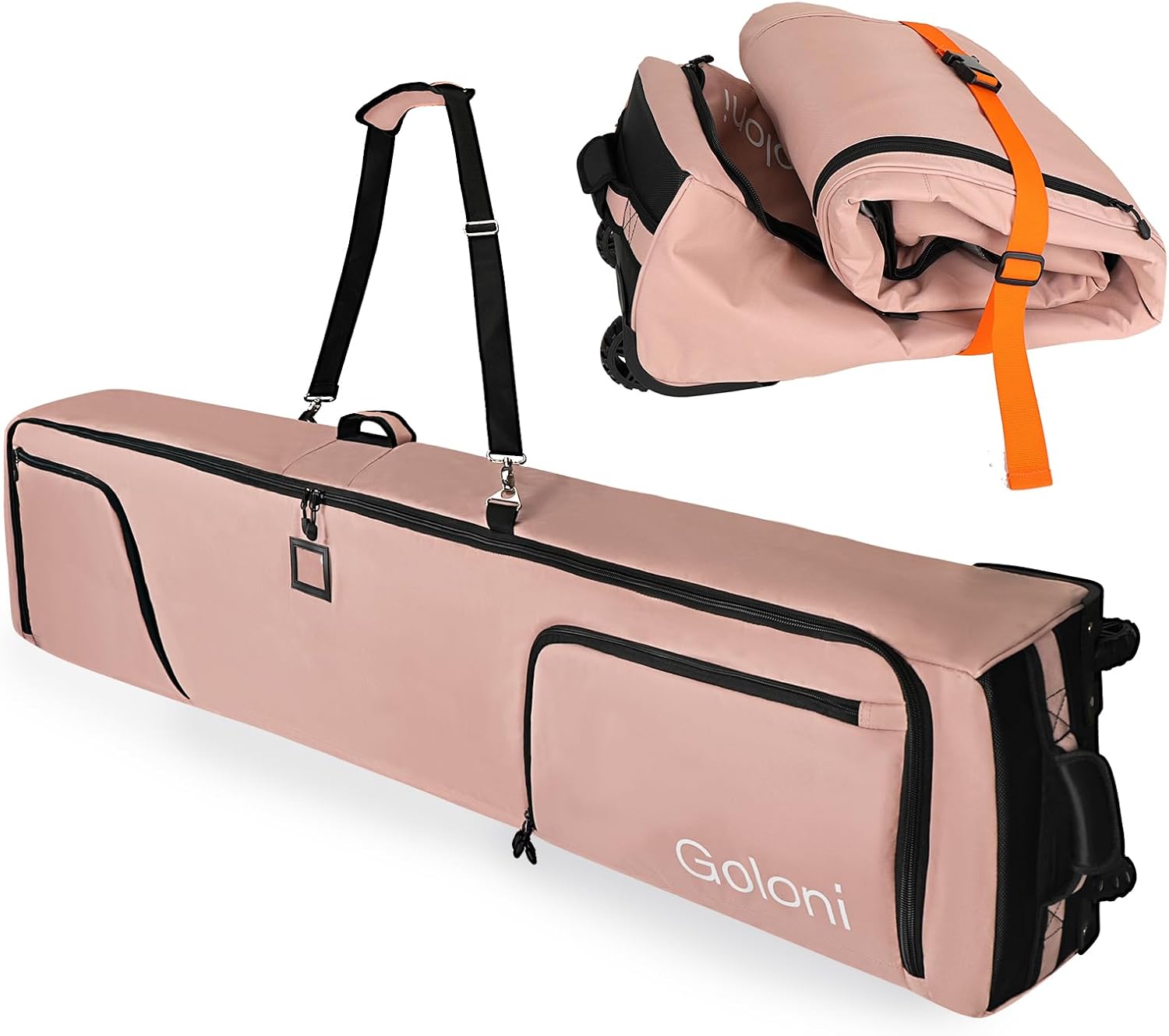Goloni Ski Bag with Wheels,Padded Snowboard Bag for Air Travel,600D Waterproof Fabric,Foldable Snow Bag Fits 2 Pairs Skis - 1
