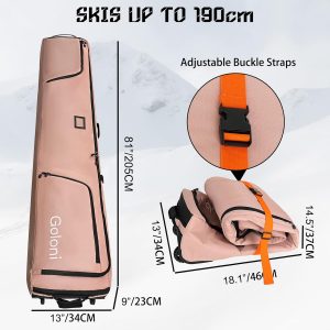 Alternative view of Goloni Ski Bag with Wheels, Padded Snowboard Bag for Air Travel, 600D Waterproof Fabric, Foldable Snow Bag Fits 2 Pairs Skis
