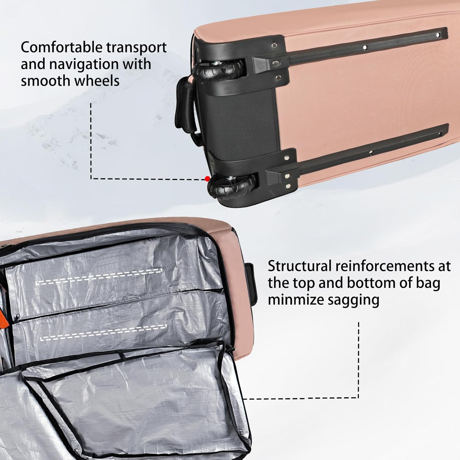 Goloni Ski Bag with Wheels, Padded Snowboard Bag for Air Travel, 600D Waterproof Fabric, Foldable Snow Bag Fits 2 Pairs Skis - Image 5