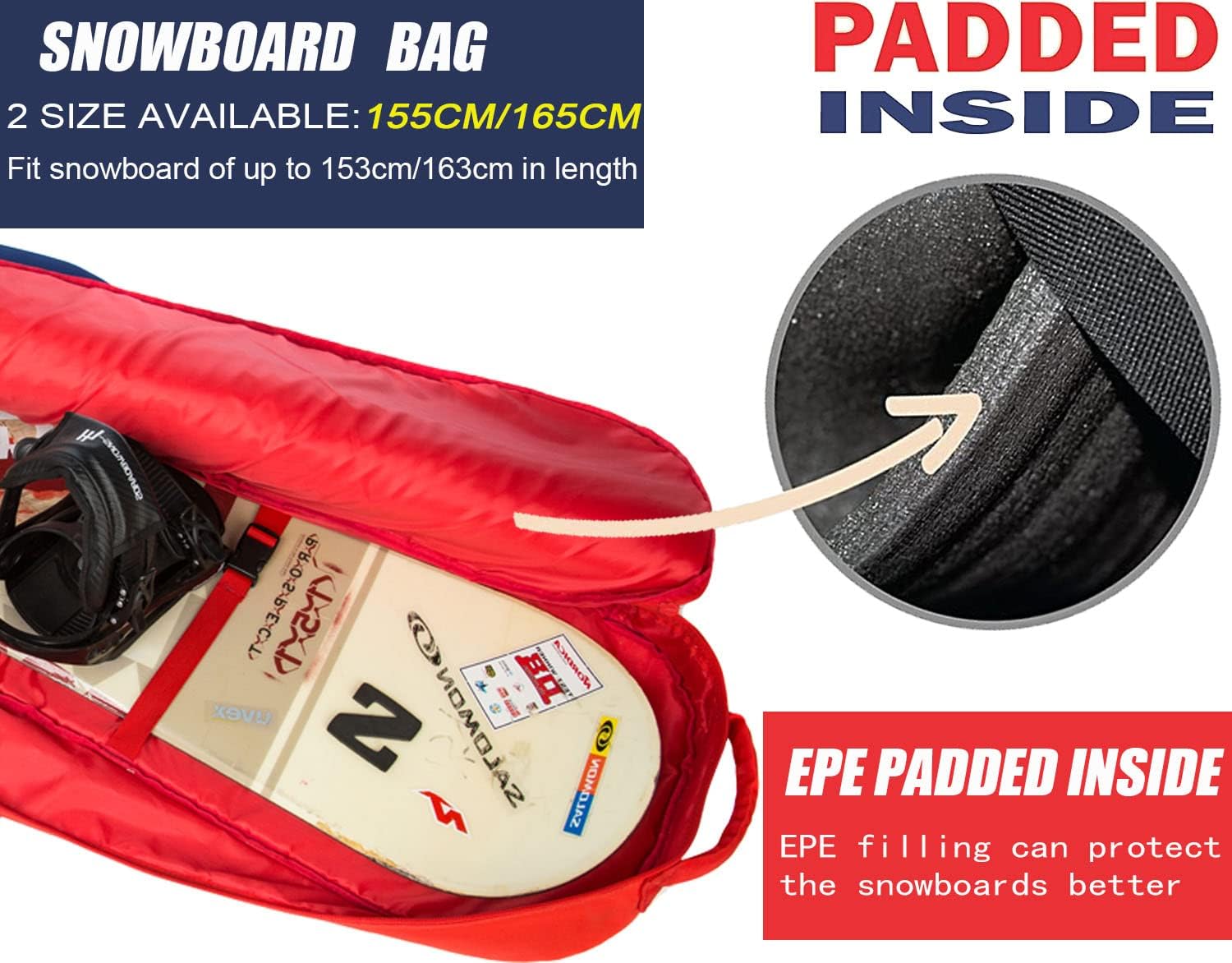 Padded Snowboard Bag- Perfect for Air Plane Travel for Snowboard, Goggles, Gloves, Ski Outdoor Camping,Available Length in 155cm 165cm. - Image 6